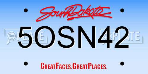 5OSN42 South Dakota License Plate