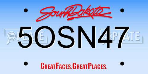 5OSN47 South Dakota License Plate