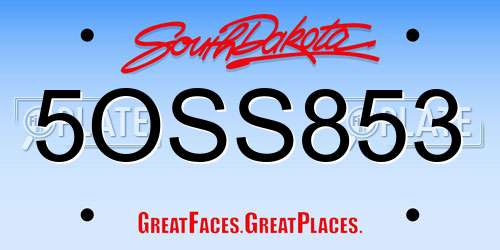 5OSS853 South Dakota License Plate