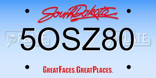 5OSZ80 South Dakota License Plate