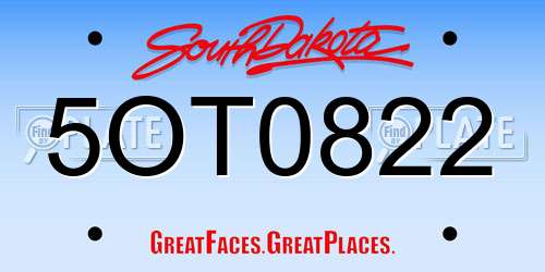 5OT0822 South Dakota License Plate
