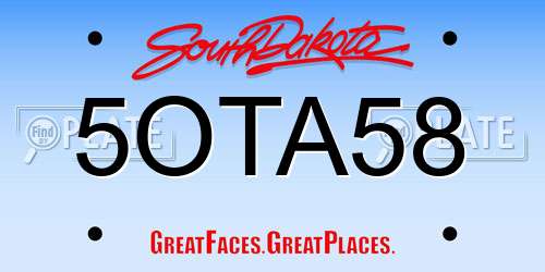 5OTA58 South Dakota License Plate
