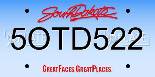 5OTD522 South Dakota License Plate