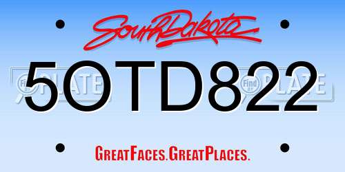 5OTD822 South Dakota License Plate