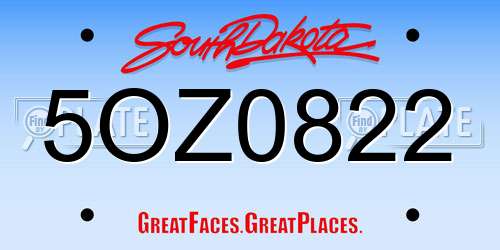 5OZ0822 South Dakota License Plate
