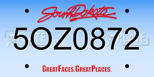 5OZ0872 South Dakota License Plate