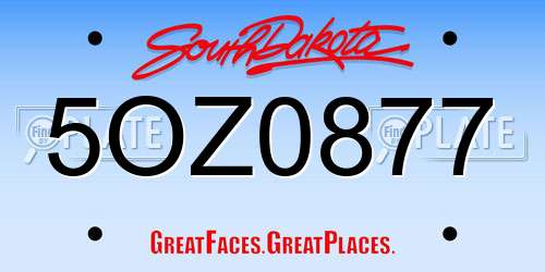 5OZ0877 South Dakota License Plate