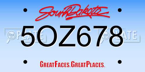 5OZ678 South Dakota License Plate