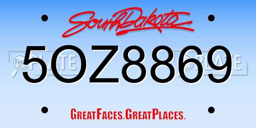5OZ8869 South Dakota License Plate