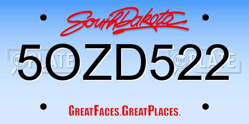 5OZD522 South Dakota License Plate