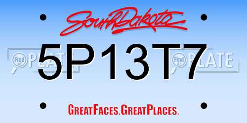 5P13T7 South Dakota License Plate