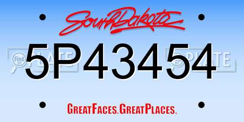 5P43454 South Dakota License Plate