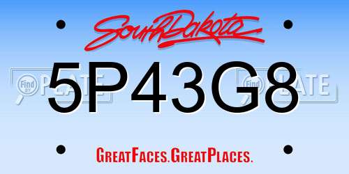 5P43G8 South Dakota License Plate