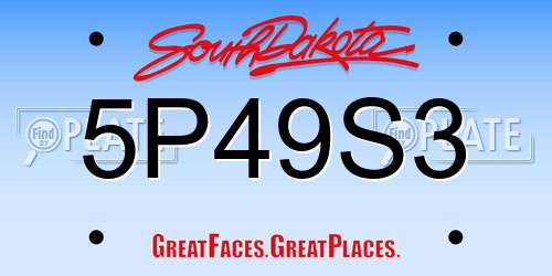 5P49S3 South Dakota License Plate