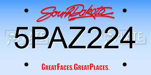 5PAZ224 South Dakota License Plate
