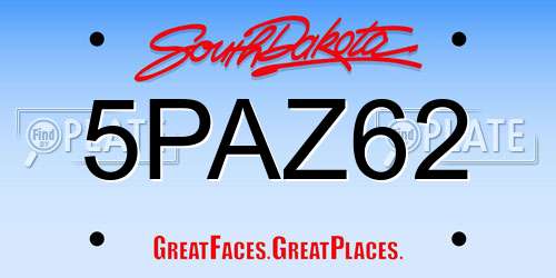 5PAZ62 South Dakota License Plate