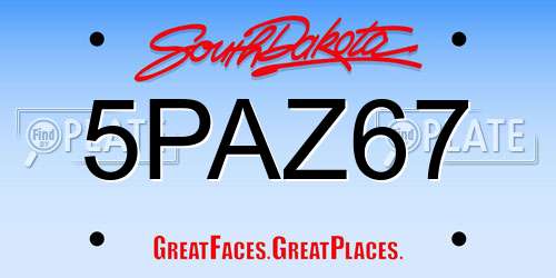 5PAZ67 South Dakota License Plate