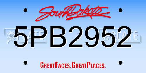 5PB2952 South Dakota License Plate