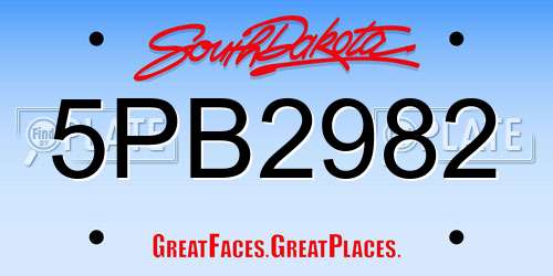 5PB2982 South Dakota License Plate