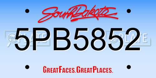 5PB5852 South Dakota License Plate