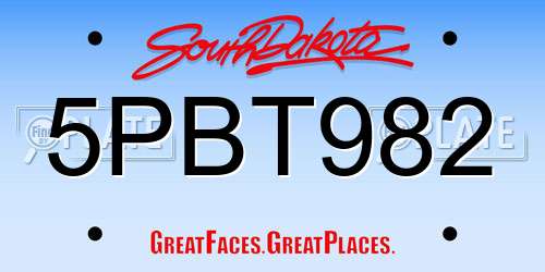 5PBT982 South Dakota License Plate