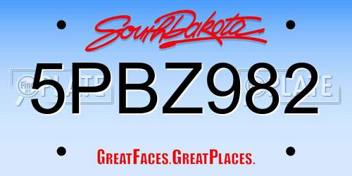 5PBZ982 South Dakota License Plate