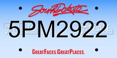 5PM2922 South Dakota License Plate
