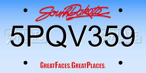 5PQV359 South Dakota License Plate