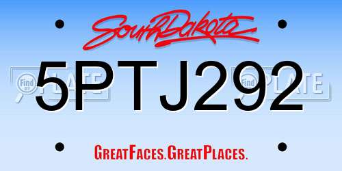 5PTJ292 South Dakota License Plate