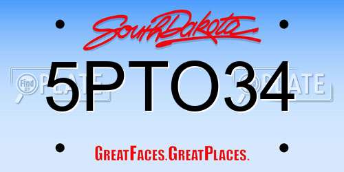 5PTO34 South Dakota License Plate