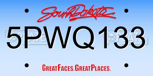5PWQ133 South Dakota License Plate