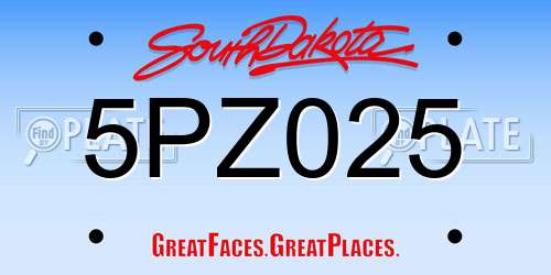 5PZ025 South Dakota License Plate