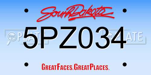5PZ034 South Dakota License Plate