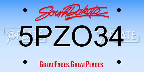 5PZO34 South Dakota License Plate