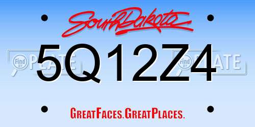 5Q12Z4 South Dakota License Plate