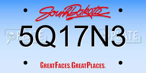 5Q17N3 South Dakota License Plate