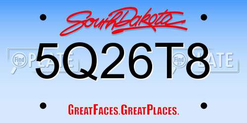 5Q26T8 South Dakota License Plate
