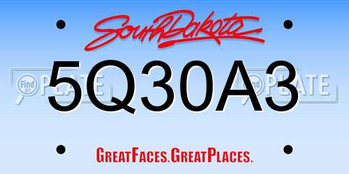 5Q30A3 South Dakota License Plate