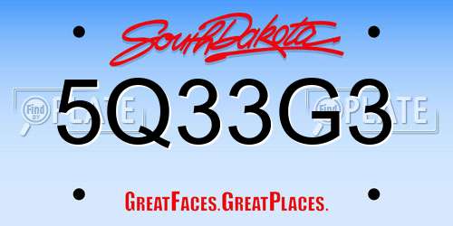 5Q33G3 South Dakota License Plate