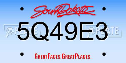 5Q49E3 South Dakota License Plate