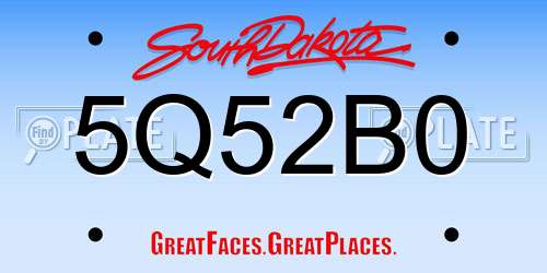 5Q52B0 South Dakota License Plate