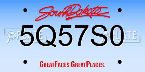5Q57S0 South Dakota License Plate