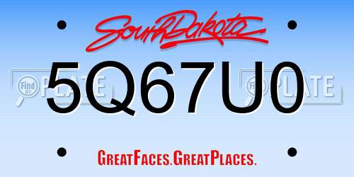 5Q67U0 South Dakota License Plate