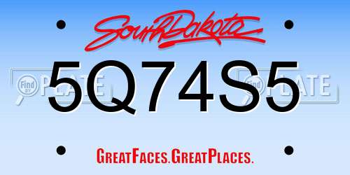 5Q74S5 South Dakota License Plate