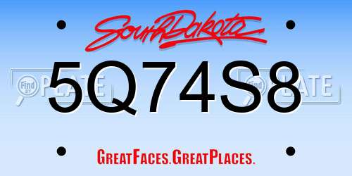 5Q74S8 South Dakota License Plate