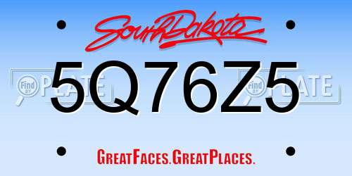 5Q76Z5 South Dakota License Plate