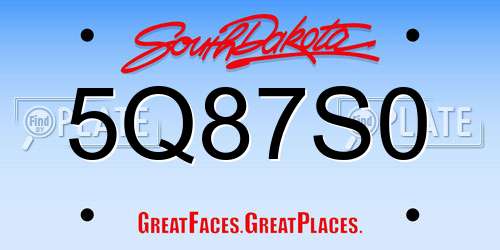 5Q87S0 South Dakota License Plate