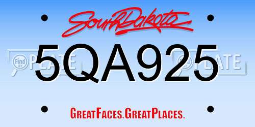 5QA925 South Dakota License Plate