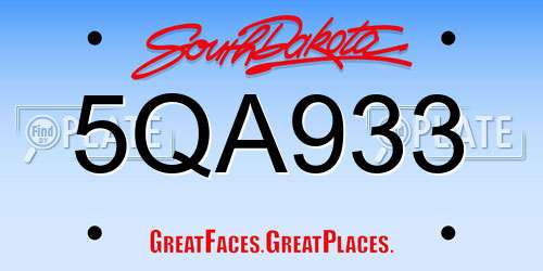 5QA933 South Dakota License Plate