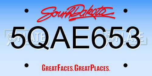 5QAE653 South Dakota License Plate